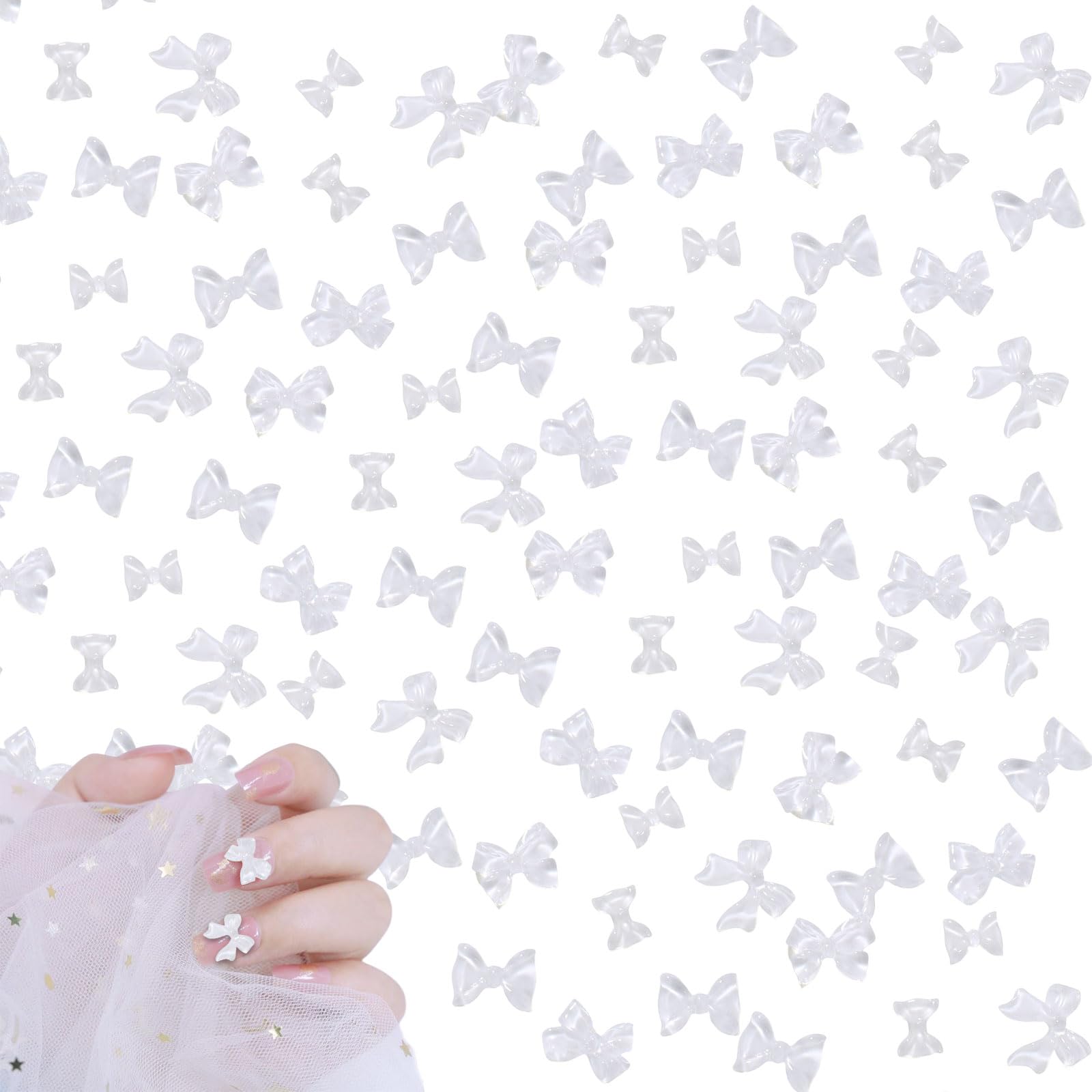 Bow Nail Charms,200PCS White Ice Nail Art Bows Mixed,Cute Resin Bowknots Bow Tie Gems Nail Jewelry Supplies for Nail Art Design Decorations DIY Crafts — image 1