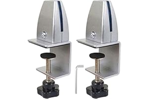 Jhanw Sneeze Guard Support Clamp for 1/8" To 1" Thick Panel, Adjustable Desk Divider Clamp, Aluminum Desk Partition Clamp, Acrylic Plexiglass Partition Clips Gray, Desk Privacy Panel Clamp 2 Pack