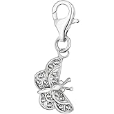 Quiges Butterfly Clip On Charm Pendant with Cubic Zirconia Silver Plated Women's Jewellery