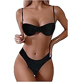 SweatyRocks Women's Two Piece Swimsuit Ruched High Cut Mid Rise Bikini Sets Swimwear