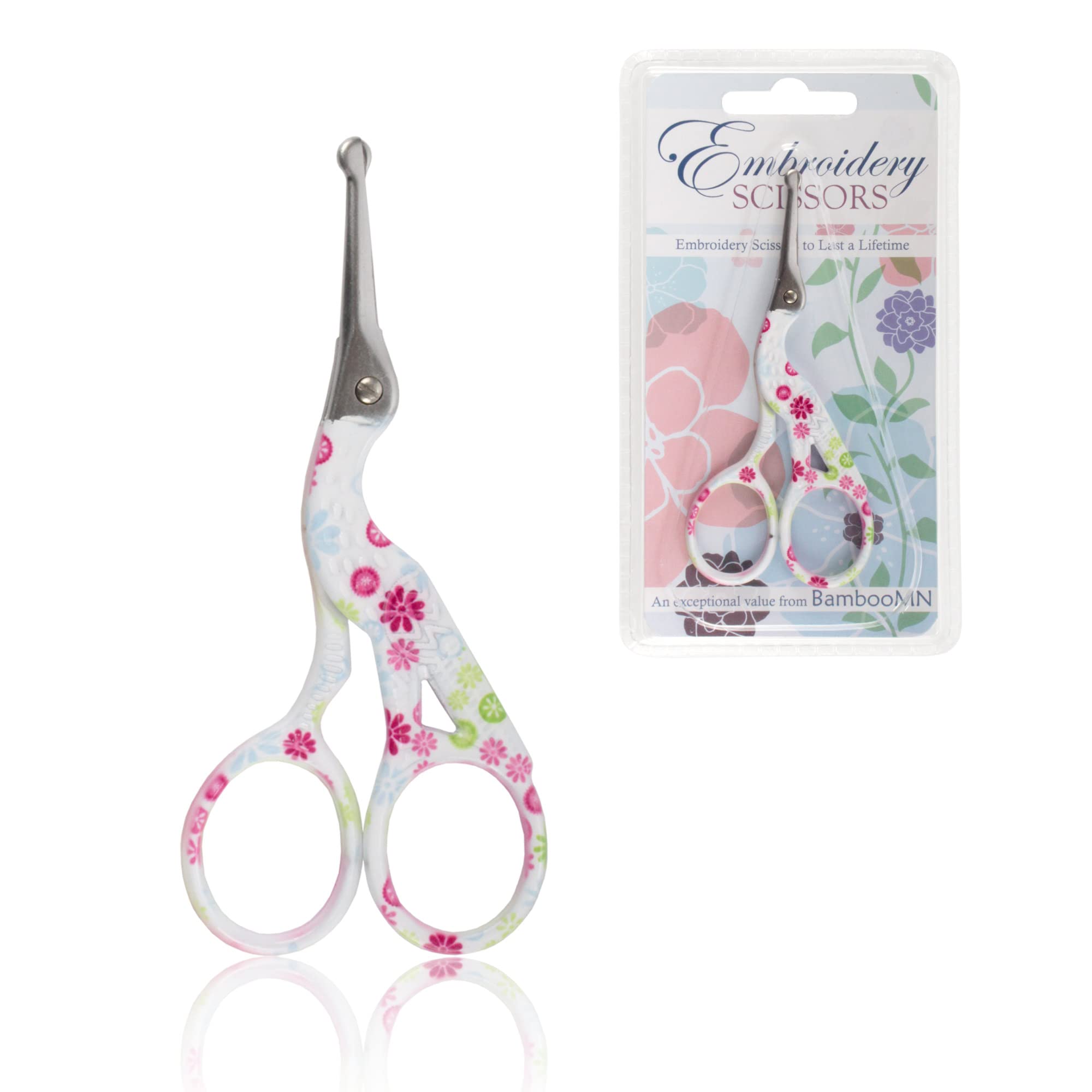 Stork Bird Rounded Safety Tip Embroidery Craft Stainless Steel Crane Scissors - Small White - 1 Pair