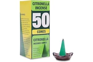 ELMEPLH 50 Pcs Citronella Incense Cones - Natural Incense Cones for Patio, Camping, Patio, Hiking,Outdoor, etc - Includes Ceramic Burning Dish