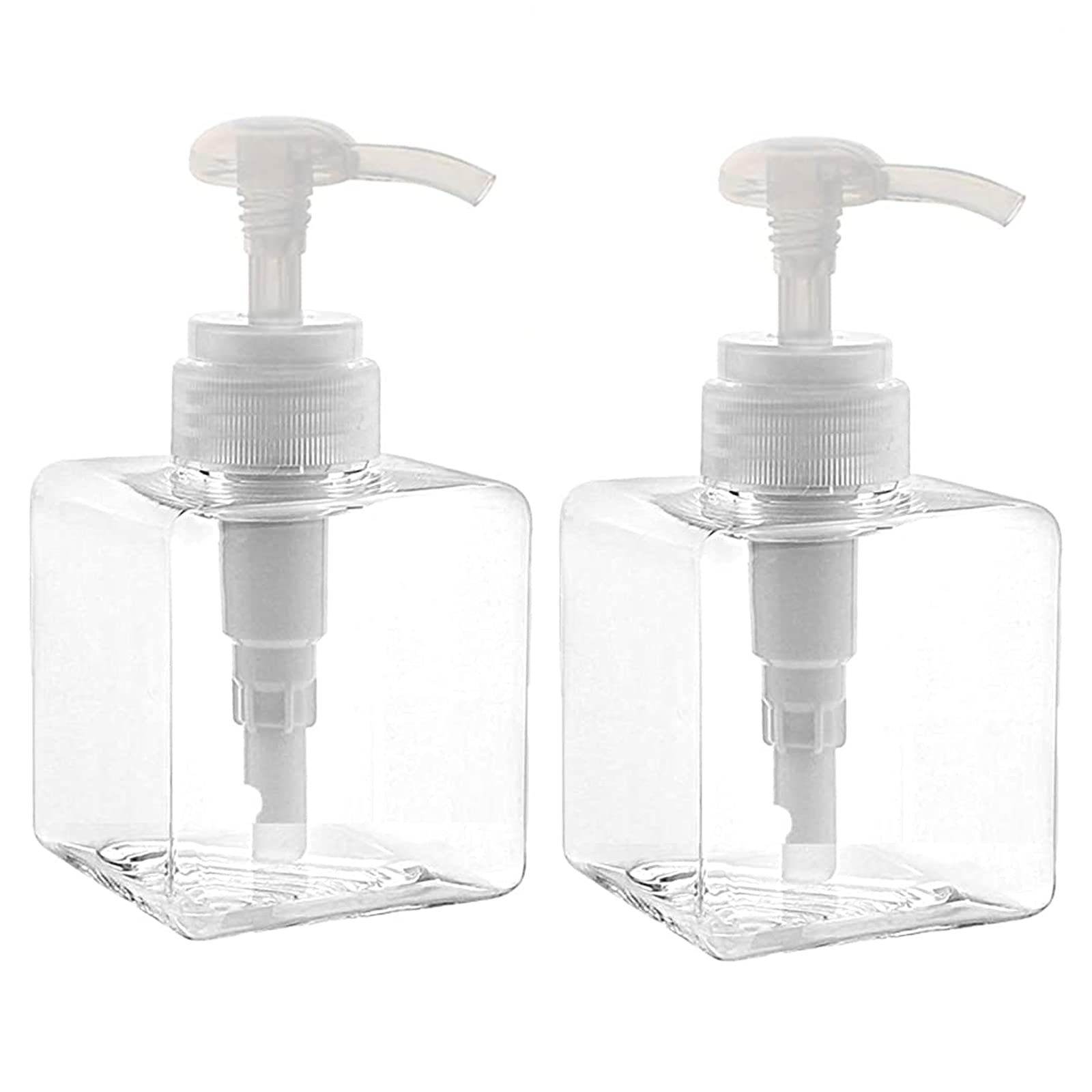 Yalbdopo 2PCS 250ml / 8.5oz Empty Pump Dispenser Bottle Refillable Plastic Lotion Pump Bottles, Shampoo Body Wash Shower Square Storage Holder Container Toiletries Liquid Dispenser (Transparent)