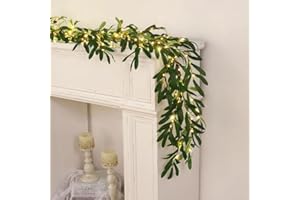 LED Olive Branch Garland with Timer - 5.9FT Pre-lit Artificial Greenery for Mantel, Wall, Wedding, Fireplace & Year-Round Hom