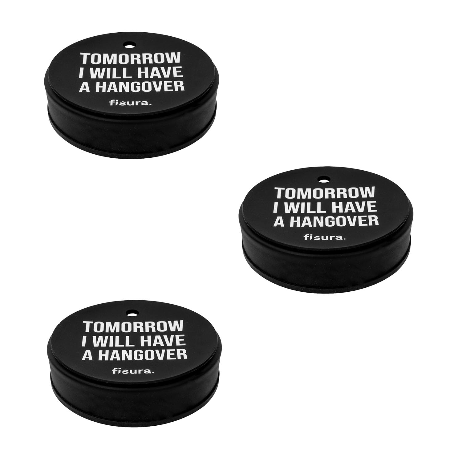 Fisura – Anti-Drug Drink Cover. Original Drink Protector. Reusable Drink Cover. Spill-Proof Silicone Glass Protection. ("Hangover", Black, 3 pieces)