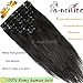 S-noilite Clip in Hair Extensions Real Human Hair, 16 Inch 90g 8pcs Human Hair Extensions Clip In Human Hair, Jet Black Hair Extensions Clip In Remy Human Hair Extensions #1