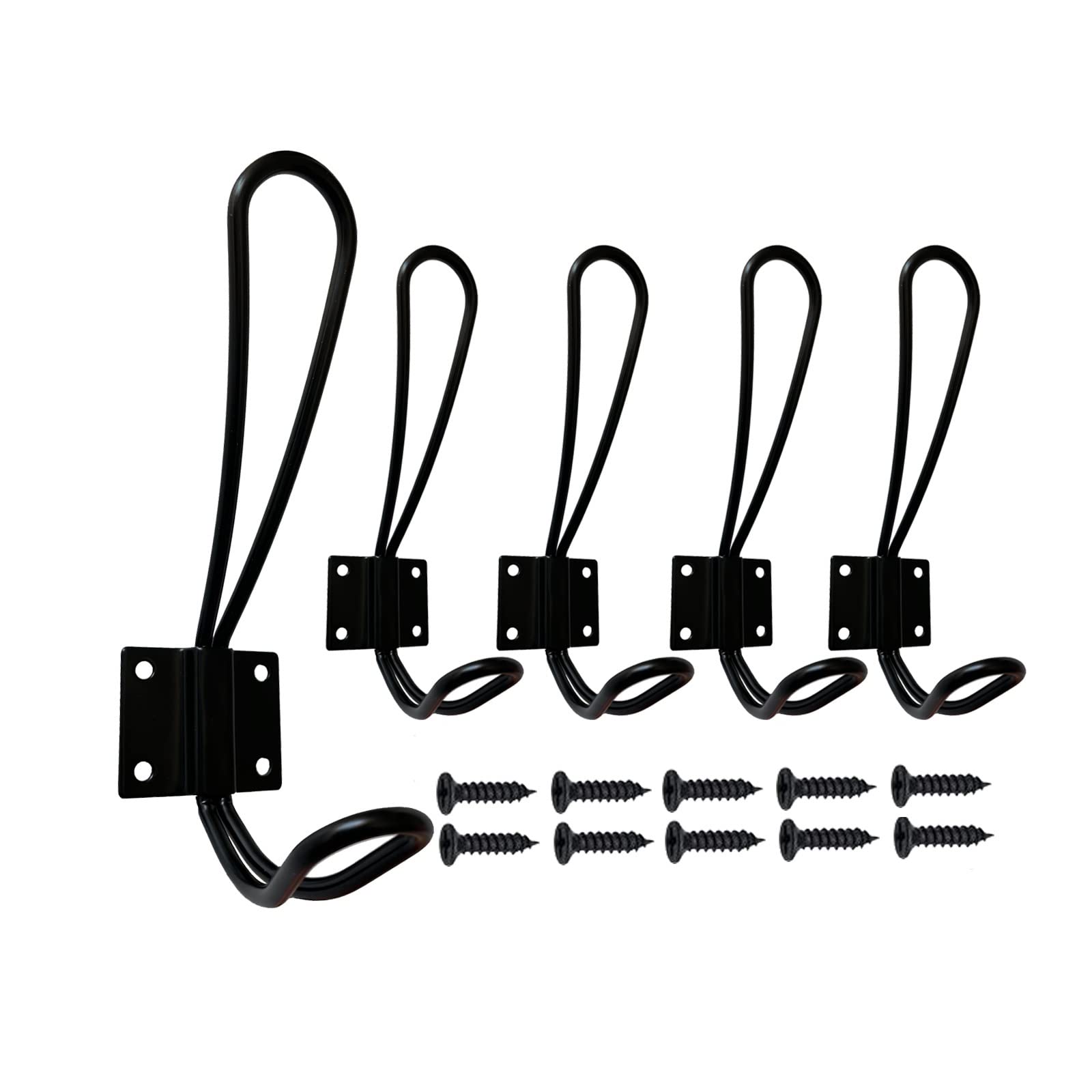 Beilala Coat Hooks Black, 5 Pack Rustic Metal Wire Wall Hooks Heavy Duty Double Prong Robe Hook with Screws for Entryway Bedroom Bathroom Kitchen Garage Toilet Office Shop