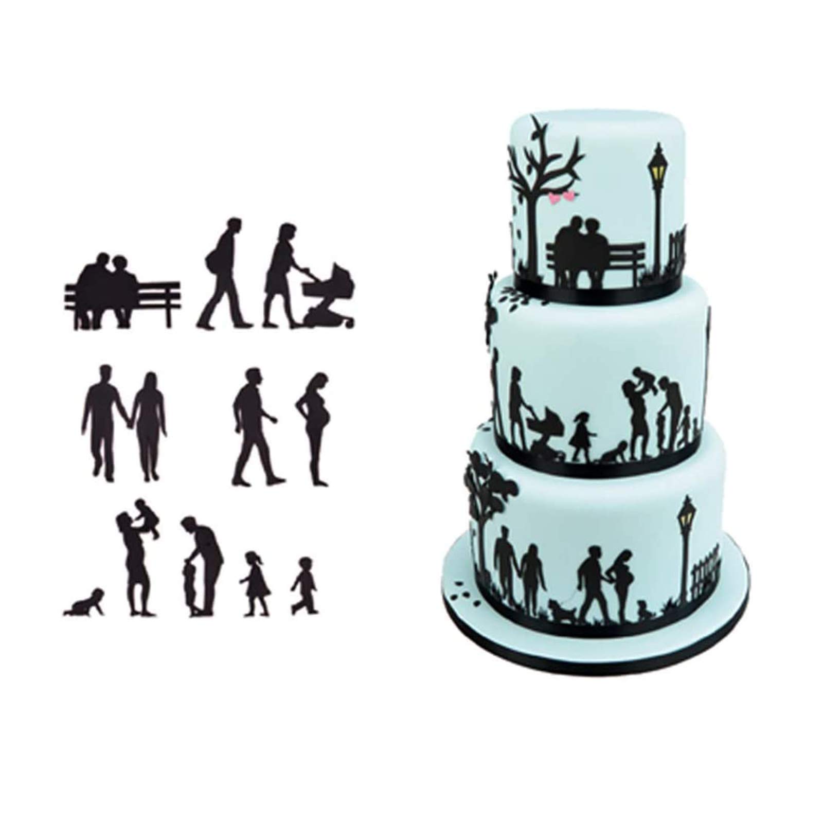 Family Fondant Cutters, Xfaiz 10PCS Wedding/Music/Park Cookie Cutter Set for Anniversary/Bridal/Engagement Cake Decorating Sugarcraft Cutting Tool