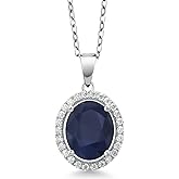 Gem Stone King 2-5 Cttw Gemstone Birthstone and White Moissanite Halo Necklace for Women | 925 Sterling Silver | 11X9MM Oval | Pendant Necklace for Women | With 18 Inch Chain