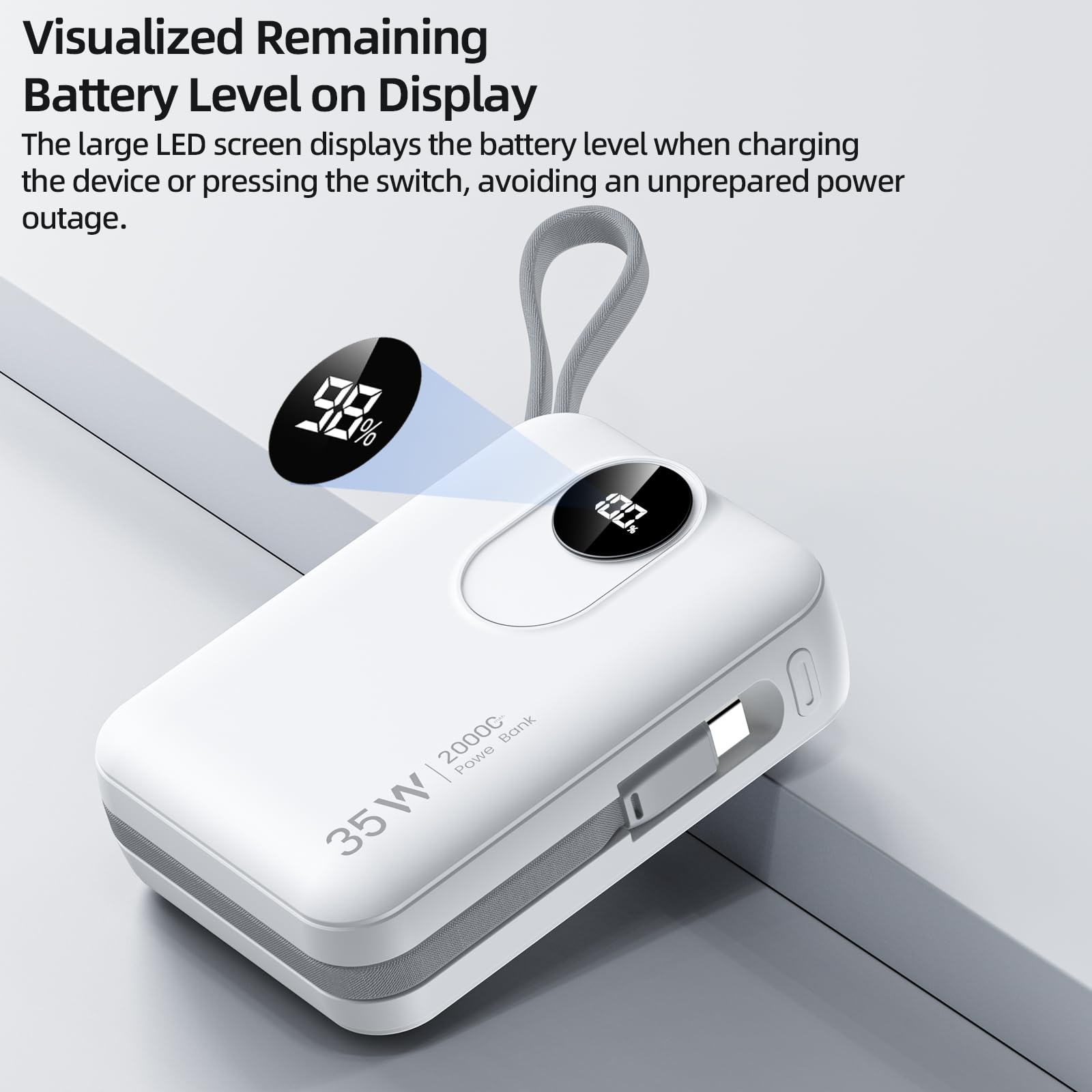 Close-up of the GOOJODOQ AD4017 Power Bank's LED digital display showing battery percentage