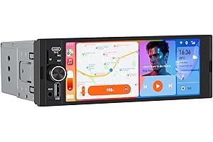 Pyniro Single Din Car Stereo with IPS Touchscreen, Wireless CarPlay & Android Auto, Bluetooth Car Radio with Backup Camera, E