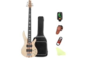 BULLSTAR Bullfighter Elem Electric Bass Guitar Through Body 5 Strings Full Size P Bass Beginner Kit Black for Starter with Gig Bag, Guitar Strap, and Bass Guitar Cable DB Series (Wood)