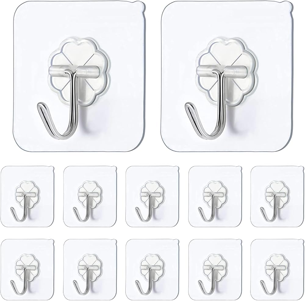 JelKen Self Adhesive Hooks 12 Pack Heavy Duty Door Wall Hangers 22 lb
