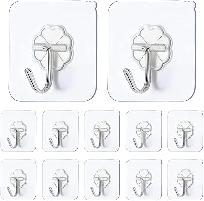 JelKen Self Adhesive Hooks 12 Pack Heavy Duty Door Wall Hangers 22 lb