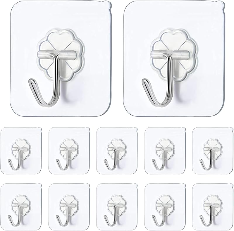 JelKen Self Adhesive Hooks 12 Pack Heavy Duty Door Wall Hangers 22 lb