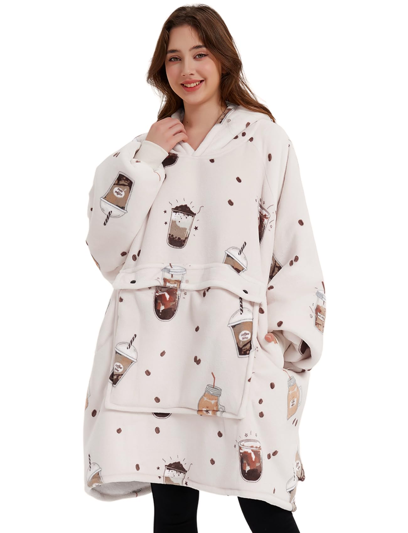 KFUBUO Wearable Blanket Hoodie for Adults Sherpa All Patterns Oversized Sweatshirt Blanket with Pocket Image