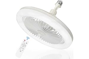 LITTARBY Socket Fan Light with Remote Control, 3 Colors 3000K-6500K Dimmable LED Light Bulb Fan Screw in Ceiling Fan for Bedroom, Kitchen, Storage Room, Closet, Wireless Small Ceiling Fans with Lights - White