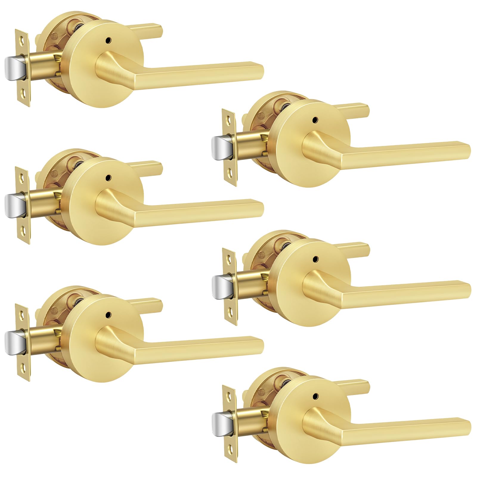 Photo 1 of Goldenwarm Gold Door Handles, Privacy Bruhsed Gold Door Handle, Heavy Duty Zinc Alloy Interior Door Levers, Brushed Brass Door Lever Indoor for Bedroom, Bathroom, (6 Pack)