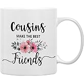 QASHWEY Cousin Gifts Coffee Mug, Gifts for Cousins, Cousin Gifts for Women, Birthday Gift for CousinFemale Coffee Cups Ceramic 11oz, Cousins Make the Best Friends Tea Cup