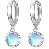 Cuoka 925 Sterling Silver Small Moonstone Malachite Moss Agate Hoop Dangle Drop Earrings Jewelry for Women with Gifts Box