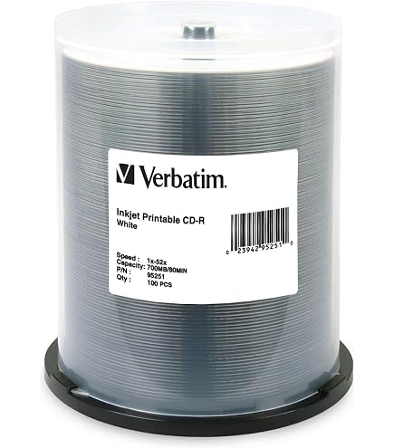 Amazon.com: Verbatim 95252 CD-R, 700MB, 52X, White Inkjet