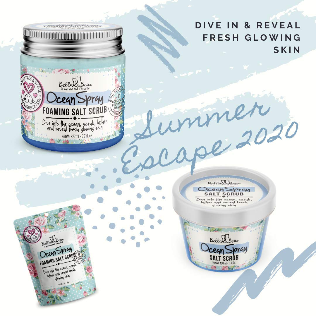 Bella And Bear Exfoliating Body Scrub - Ocean Spray Foaming Salt Scrub - A Body Exfoliator - Foaming Body Wash - Skin Softener - 3 In 1 - Vegan Friendly (7.7oz) : Beauty