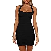 Mizoci Women's Sexy Bodycon Halter Corset Mini Dress Ruched Sleeveless Party Short Dresses