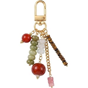 Sanyaa Colorful Beaded Bag Charm Natural Stone Handmade Summer Gemstone Beads Charms Keychain for Women