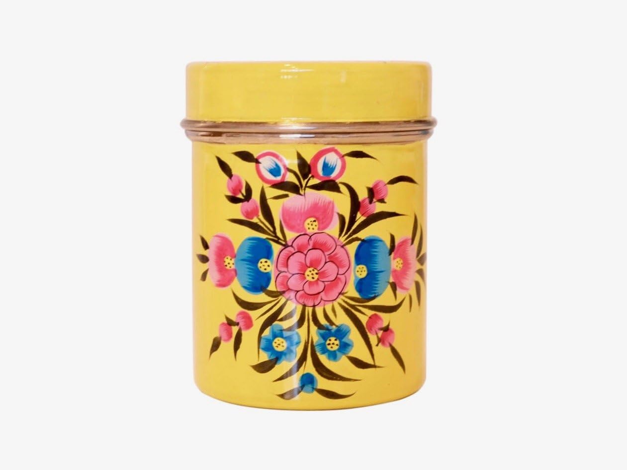 Vintage shabby chic style beautiful enamel coffee tin/tea tin/tea canister/kitchen storage holder with lid (Yellow)