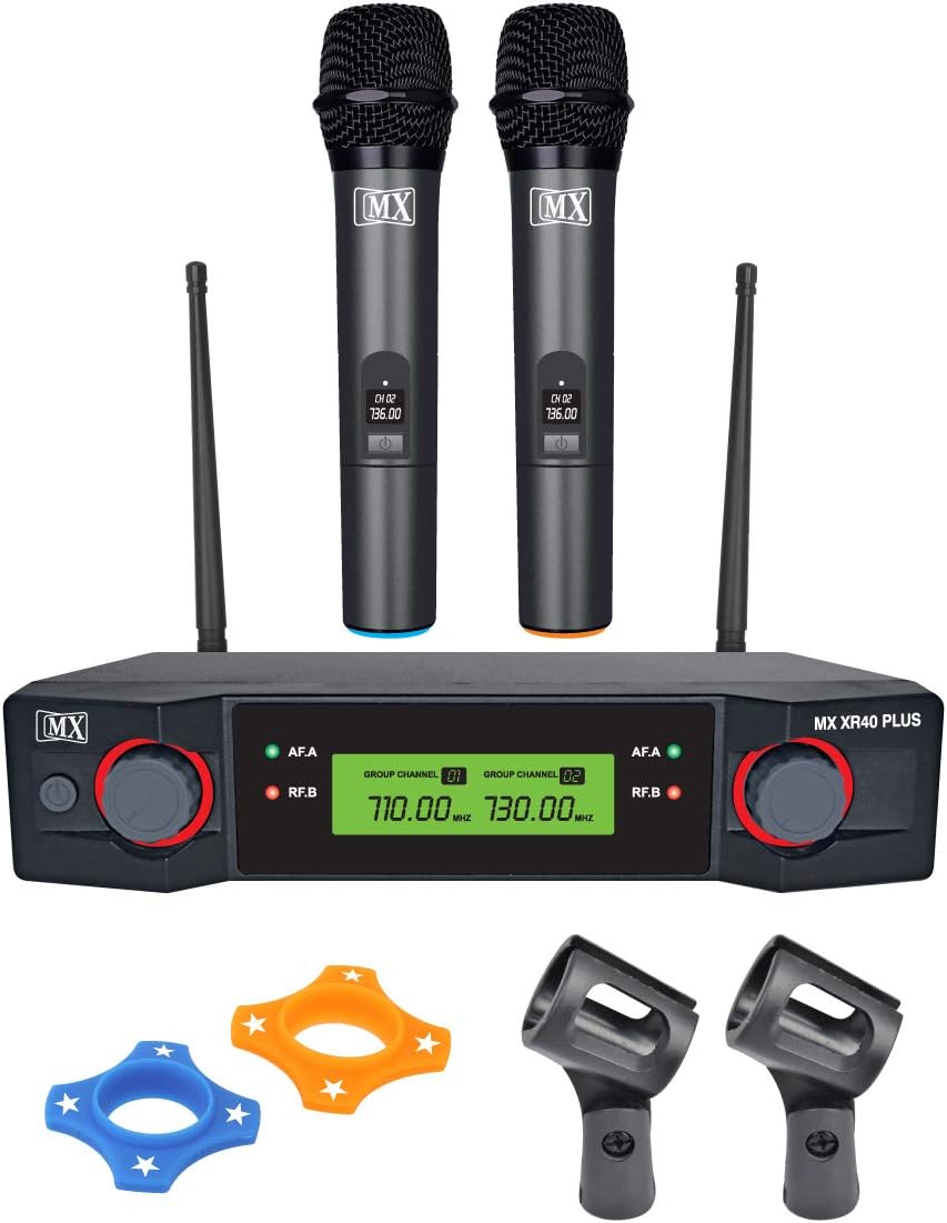 Maxcart MX Dual Channel UHF Wireless Microphone Distance Upto 100 ft for Karaoke and PA Applications, Black (MX-XR-40-Plus)