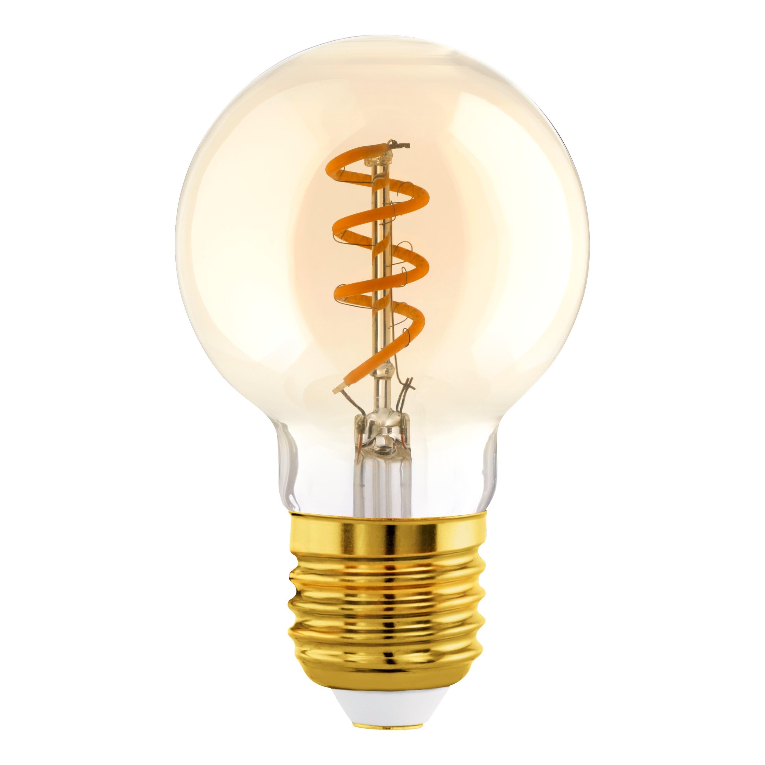 Eglo Dimmable E27 LED globe, amber vintage spiral filament light bulb, Edison lamp for retro lighting, 4 watt (equivalent to 15 watt), 145 lumen, warm white glow, 2000k, G60, Ø 2.4"
