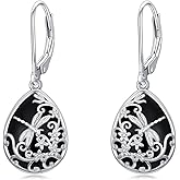 Dorunmo Butterfly/Dragonfly/Filigree Earrings 925 Sterling Silver Black Onyx Dangle Leverback Earrings Animal Jewelry Gifts for Women