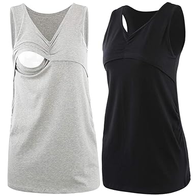 ZUMIY Still-Shirt Still-Top, Mutterschaft Shirt Stillen Top- Double Layered Geraffte Kleidung, Nursing Tank top