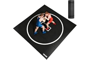 VEVOR 10x10 ft Wrestling Mat, Martial Arts Thick Mat for Home Gym Workouts Exercise, Waterproof PVC Roll-Up Training Mats wit