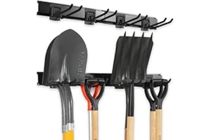 Aking Ace Garage Organization Wall Mount, 32inch Garden Tool Organizer With 6 Clamping Hooks, Heavy Duty, Garage Hanging Storage Rack For Yard Tools, Shovel, Shed, Hold Up to 300lbs (32Inch Black)