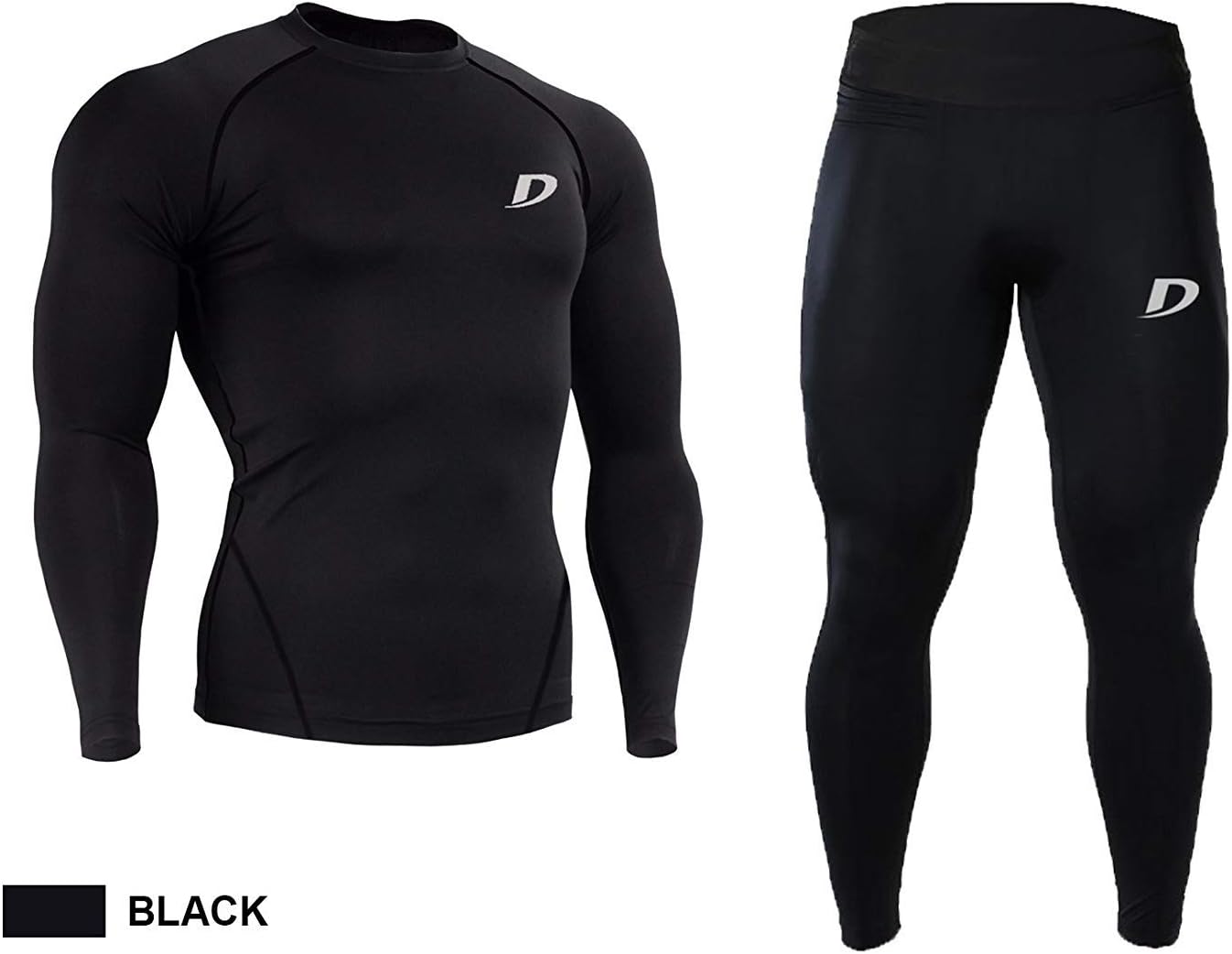 Decisive Fitness Mens Compression Full Sleeve T-Shirt Skin Fit + Compression Bottom Tights (Black Color) - Set (X-Large (Chest 42") (Waist - 30" to 36"))