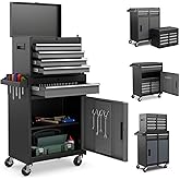 IRONMAX Rolling Tool Chest, 5-Drawer Lockable Tool Cabinet w/Adjustable Shelf & 4 Universal Wheels, 2 in 1 Detachable Tool Bo