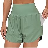 THE GYM PEOPLE Women’s High Waist Running Shorts with Liner Athletic Hiking Workout Shorts Zip Pockets