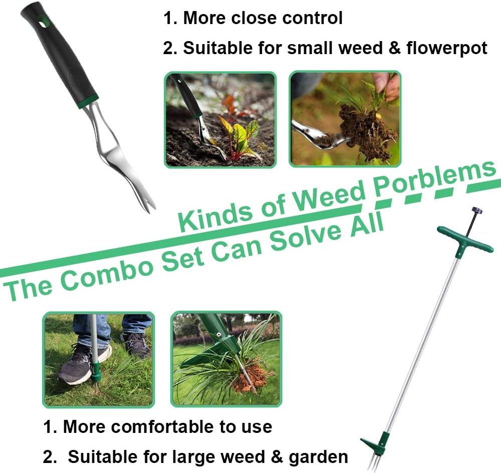 Walensee Stand Up Weeder and Weed Puller, Stand up Manual Weeder Hand Tool with 3 Claws, Stainless Steel and High Strength Foot Pedal, Weed Puller (Combo Pack - Stand Up Weeder & Hand Weeder) : Garden & Outdoor