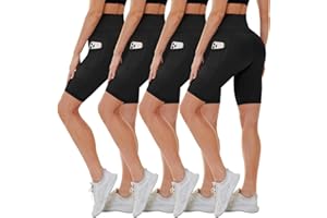 CAMPSNAIL 4 Pack Biker Shorts Women with Pockets – 5"/8" High Waist Tummy Control Workout Gym Yoga Running Compression Shorts