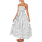 yoeasy Women's Striped Spaghetti Strap Cutout Maxi Dress Sleeveless Backless Flowy Swing Long Dress