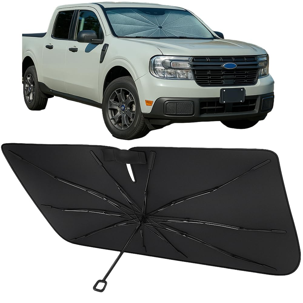 Photo 1 of Proadsy Windshield Sun Shade Umbrella for Ford Maverick 2022-2025 2026 Foldable Car Umbrella Sunshade with Soft TPU Handle Spring Structure Crystal Cooling Material Protect Car from Rays & Heat
