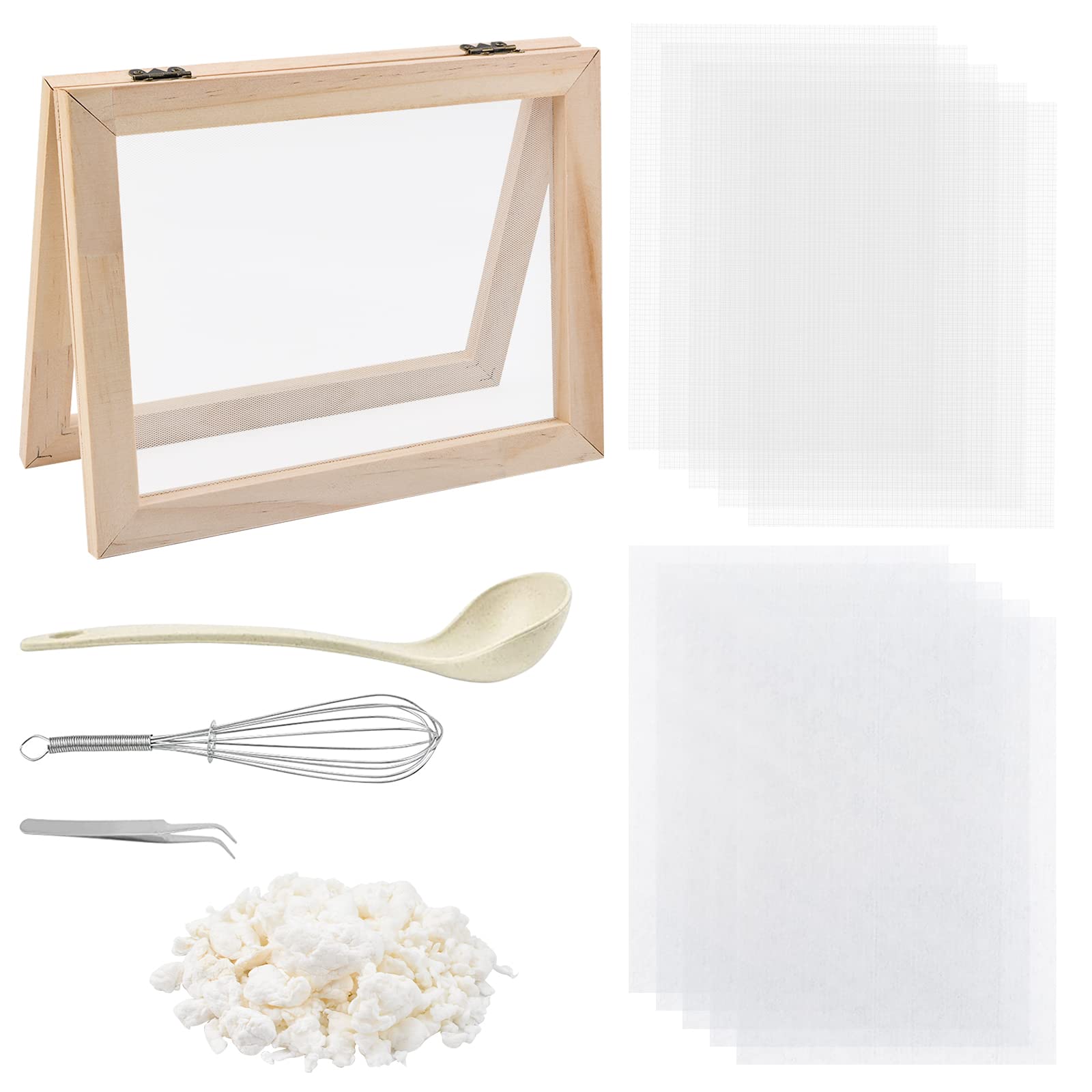 WANDIC Paper Making Kit - Wooden Mould with Spoon & Mesh Cloth, DIY Paper Art Craft (A5)