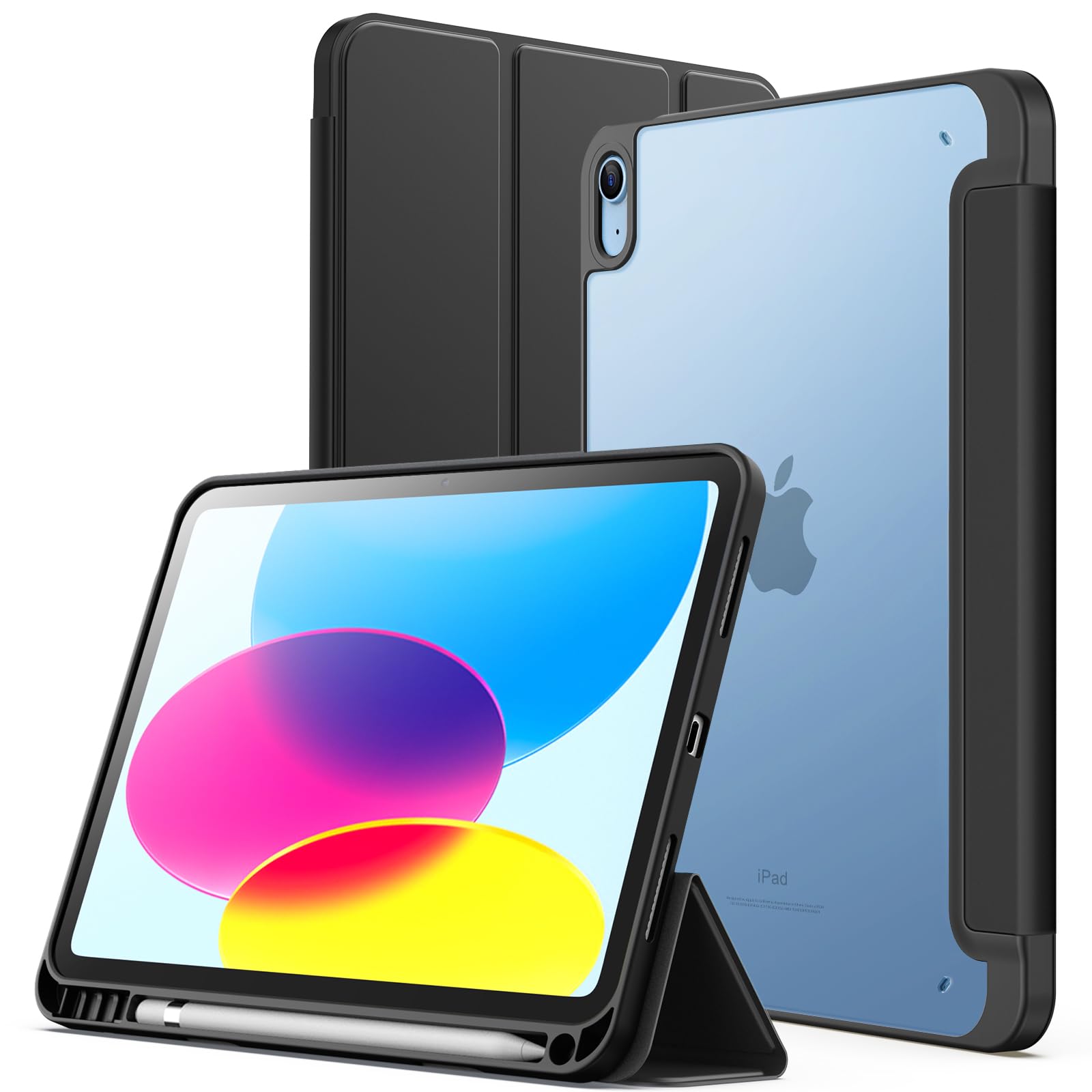 JETech Matte Case for iPad (A16) 11th/10th Generation (2025/2022) with Pencil Holder, Frosted Translucent Back Slim Stand Protective Tablet Cover (Black) — image 1