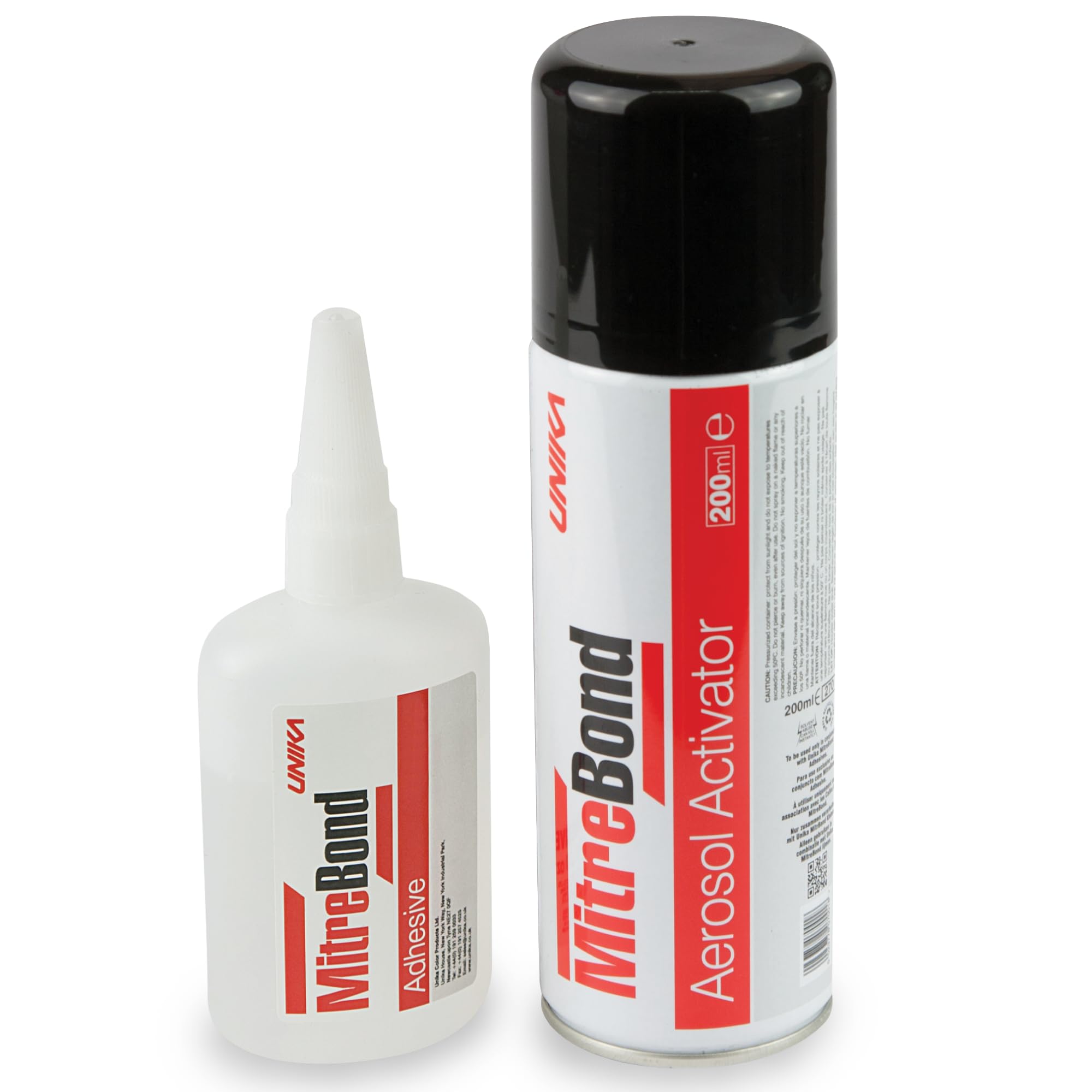 UNIKA MitreBond Superglue & Aerosol Activator – Industrial Strength, Fast-Setting, High Viscosity, Dries Clear – Strong Bond for Wood, MDF, Plastic, Metal, Ceramic, Glass and more