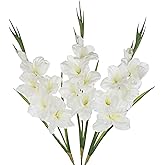 Oairse White Gladiolus Artificial Flowers 3 Pcs Silk Flowers with Stems White Fake Flower for Vase Spring Summer Decoration Faux Florals Stems Fillers for Table Centerpieces, Wedding, Home Decor