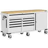 WORKPRO 72" x 22" Rolling Tool Cabinet, 9-Drawer &amp; 1-Door | 1500 LBS Capacity Tool Chest with Wooden Workbench, Locking System and Spacious Storage for Garage &amp; Workshop Use