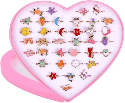 OSDUE Little Girl Rings Box Adjustable Princess Pretend Play 36pc