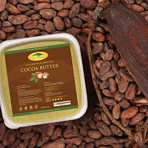 Unrefined Organic Cocoa Butter Raw/Food Grade Perfect for Skin Care, Keto Snacks, Lip Balm, Body Lotion, Stretch Mark Cream, Bar Soap, Body Butter, Hair Care, Cacao Butter Soap Making Base (32 oz)