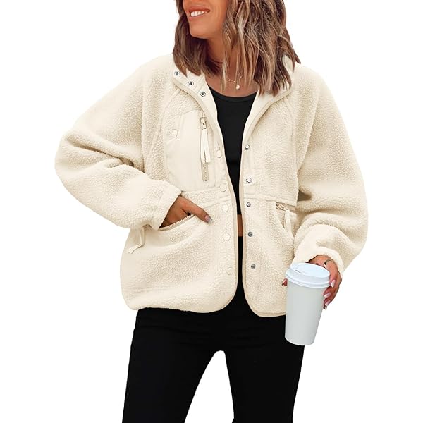 Vimyig Women Fuzzy Fleece Jacket Casual Button Down Shacket Long